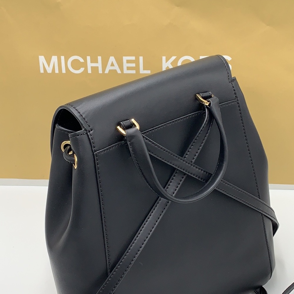 MICHAEL KORS PHOEBE MEDIUM FLAP DRAWSTRING BACKPACK BLACK COLOR - Picture 13 of 16